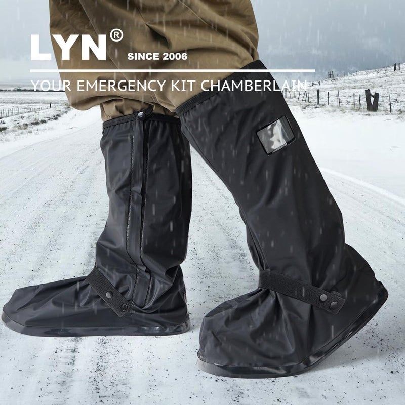 LYN Wild Gear： Waterproof Non-Slip Rain Boot Shoe Covers/Overshoes with Reflector&Zipper - Black, Reusable Foldable Insulation for Hunting Cycling Snow&Rainy Days - Image 5